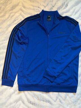 adidas Blue Track Jacket with Black Stripes